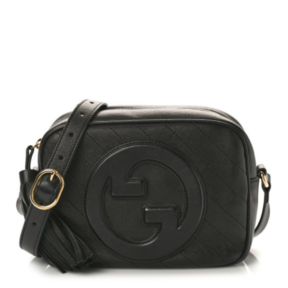 Gucci Sakai Be Green Calfskin Diagonal Stitched Small Blondie Shoulder Bag Black